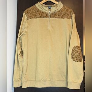 ANNA LANE Leopard Accent Tan Sweater